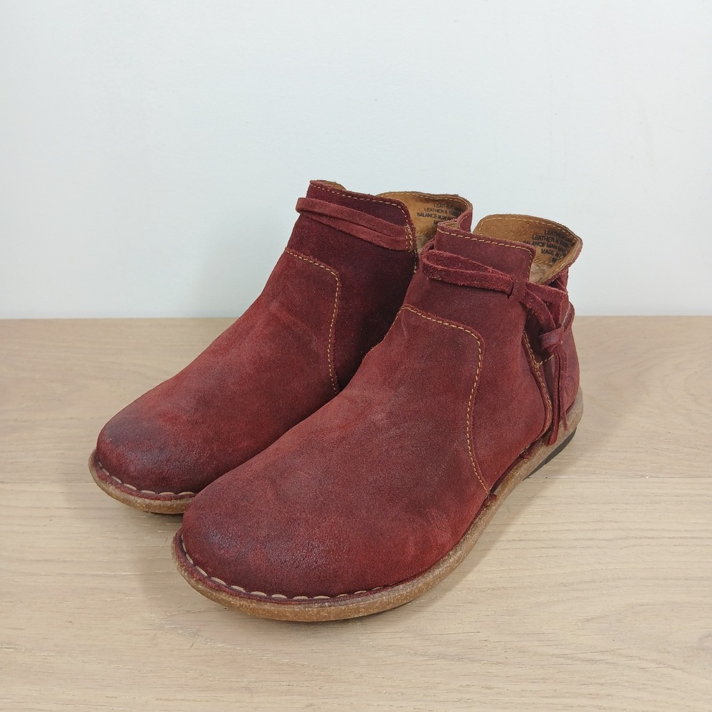 Born Ankle Boots Women 7 Burgundy Suede Leather Lace Up Boho Western Artisan